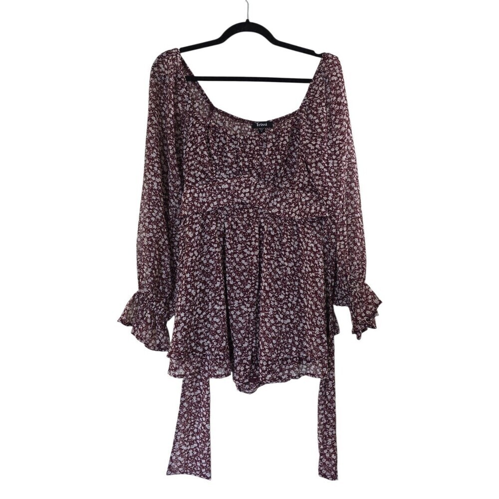 Trixxi Dress Top Floral Size Medium Purple White Baby Doll Blouse